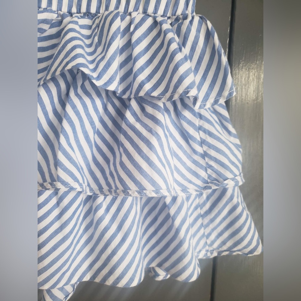 EUC. Girls M (8-10) Polo Ralph Lauren Pale Blue White Stripe Tiered Ruffle Skirt - Picture 5 of 9
